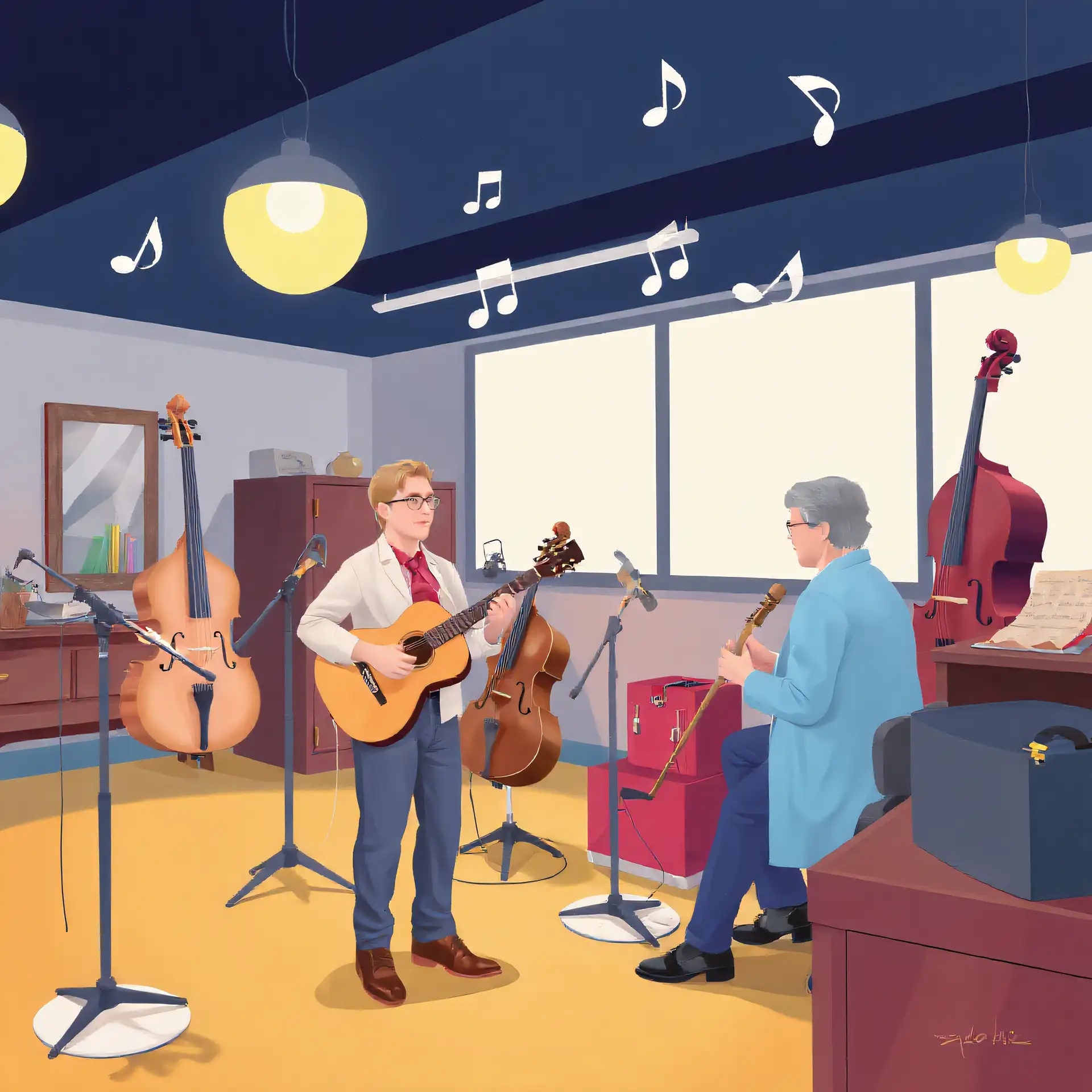 Student practices with expert instructor at Muzart Etobicoke's professional studio, surrounded by quality instruments in warm, educational setting