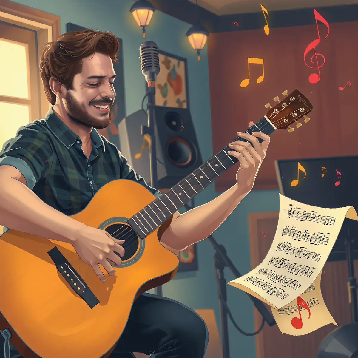 Adult taking guitar lessons with professional instructor at Muzart Schools Toronto