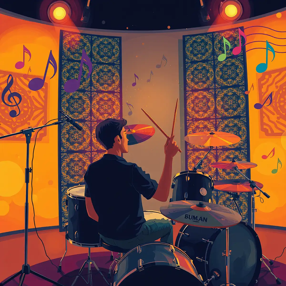 Professional drum lesson in sound-isolated studio near Highway 427