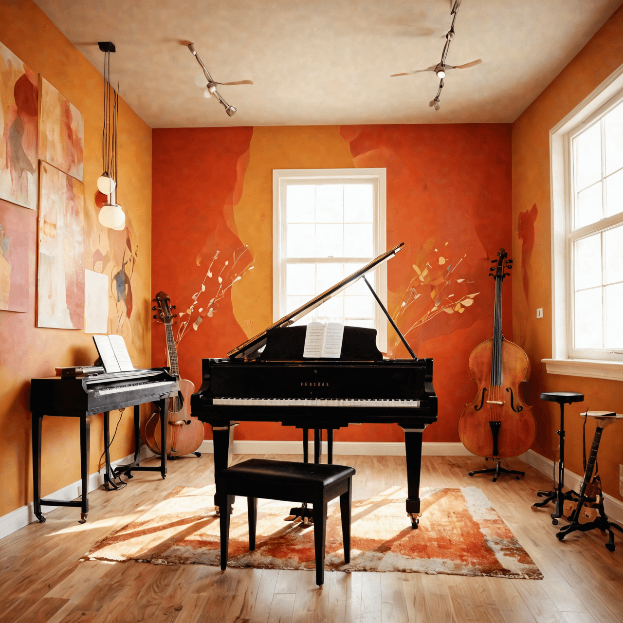 Artistic illustration of music studio near Cloverdale Mall with instruments