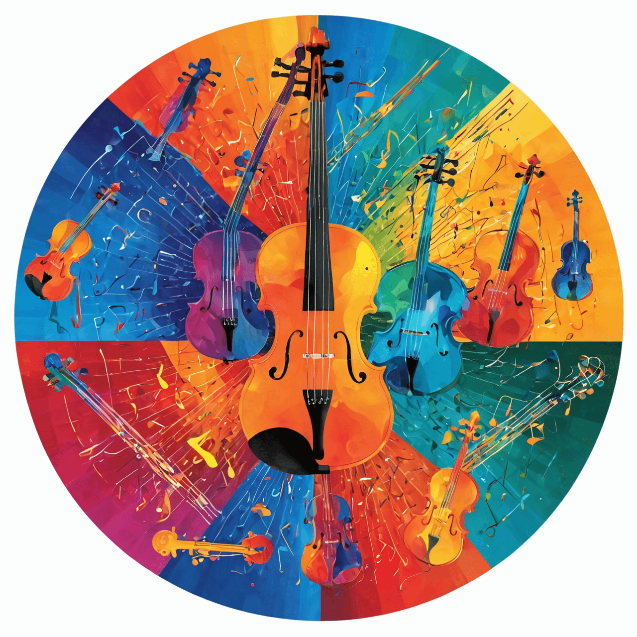 Artistic arrangement of musical instruments with colorful personality auras