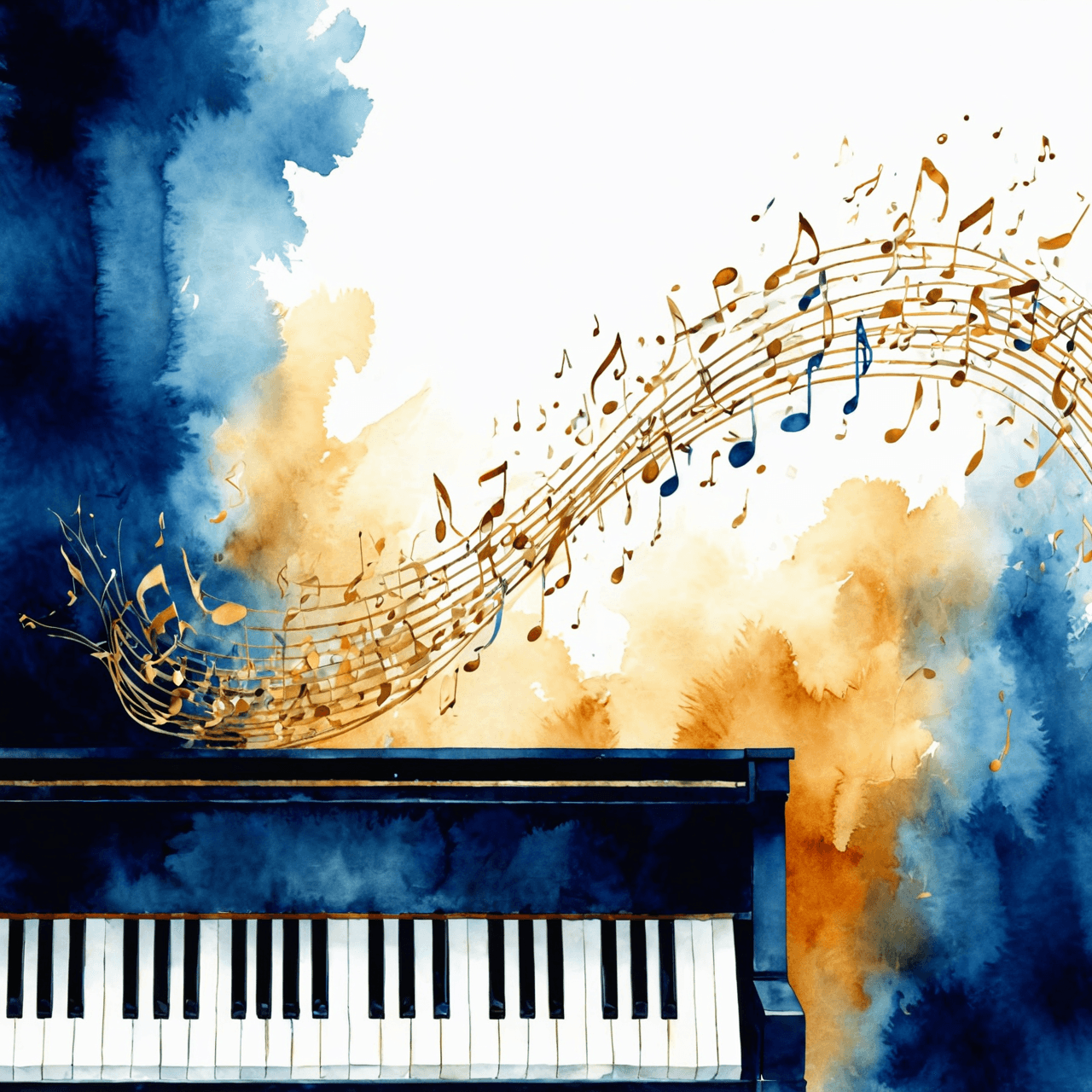 Artistic illustration of piano keys and musical notes representing piano lessons in West Toronto