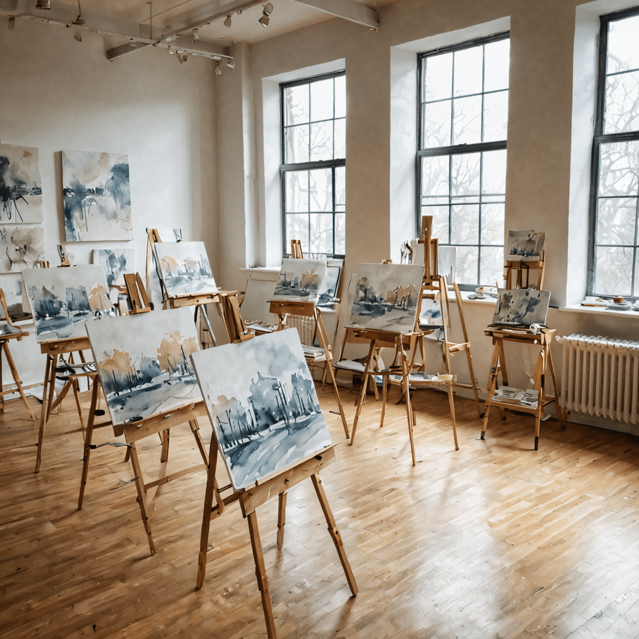 Artistic watercolor illustration of university art studio representing OCAD portfolio preparation