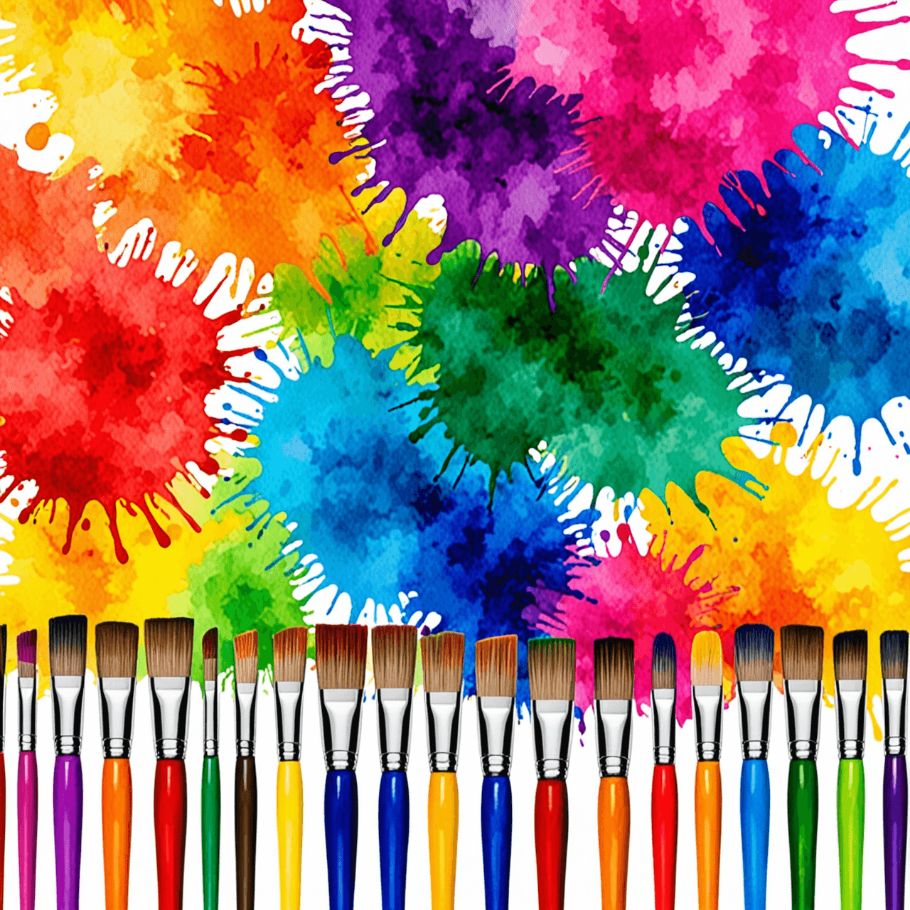 Vibrant watercolor illustration of art supplies and creative elements representing adult art education community