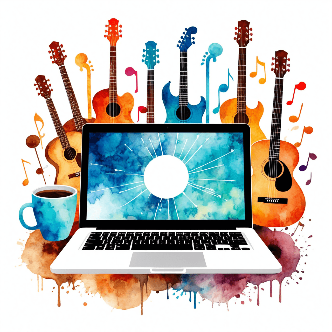 Artistic illustration blending musical instruments with work-life elements representing adult music practice balance