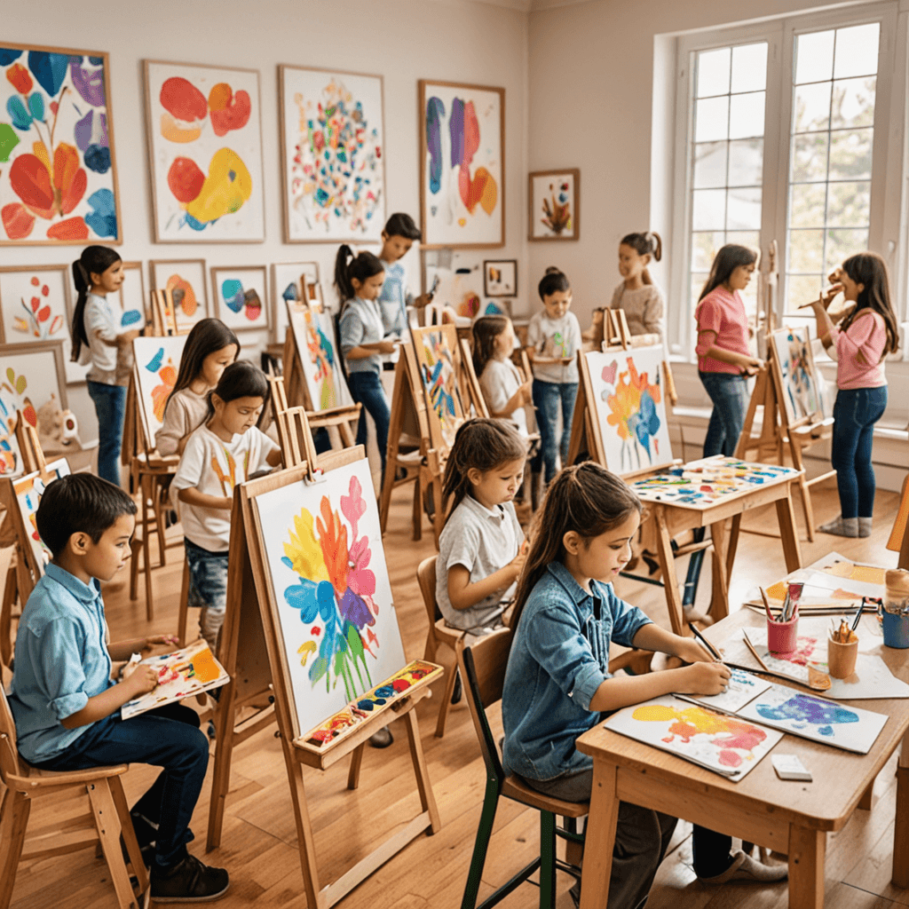 Children at different skill levels painting and drawing in art class