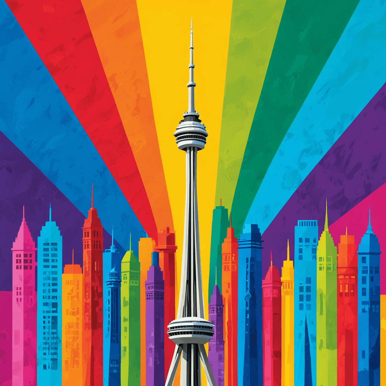 Vibrant artistic collage of Toronto landmarks integrated with art supplies representing community art resources and opportunities