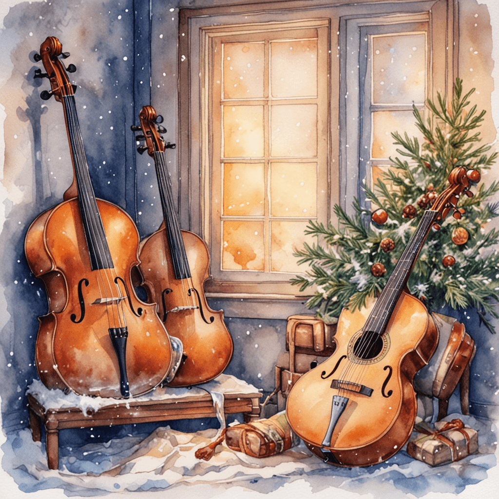 Artistic winter scene with musical instruments representing winter music lesson planning and seasonal learning