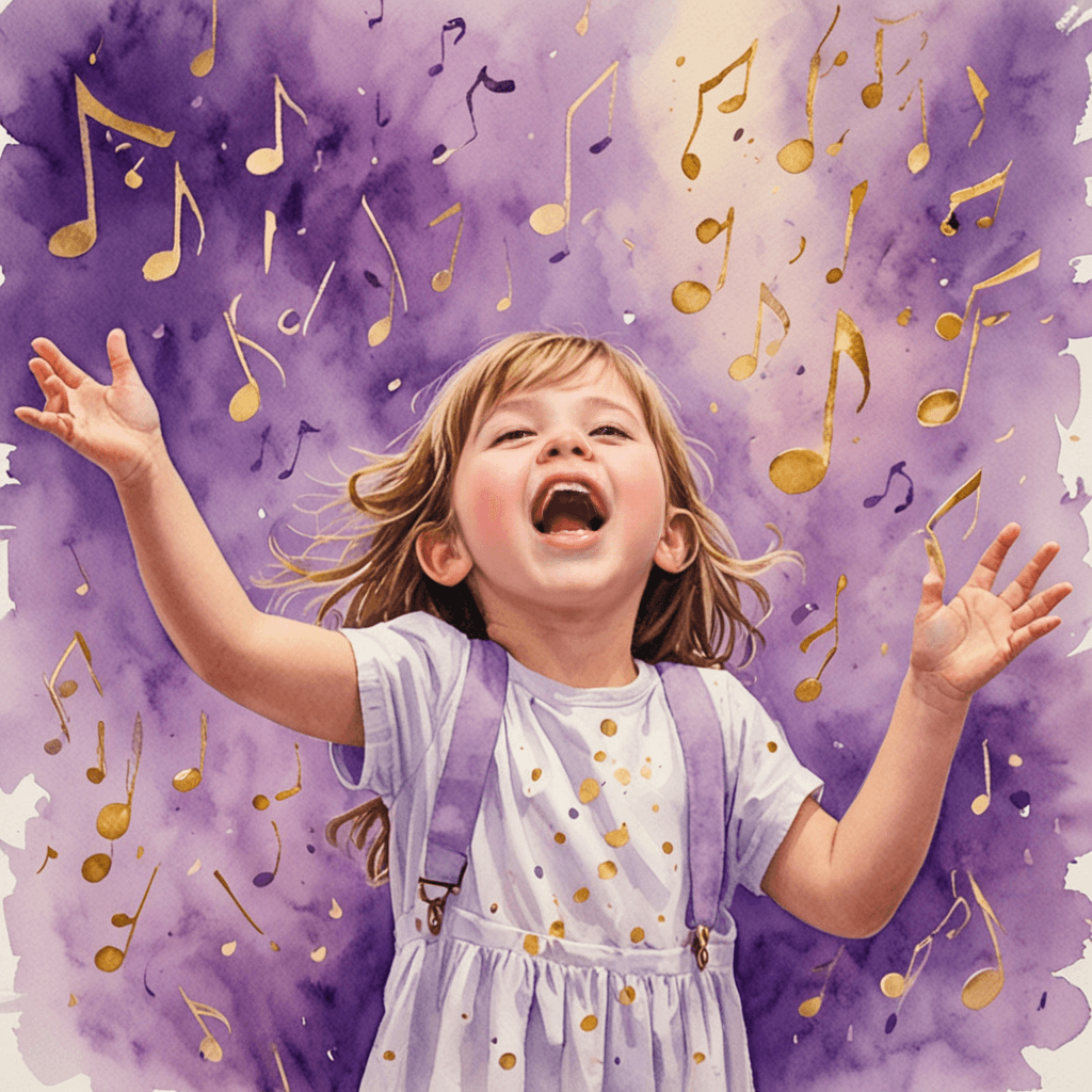 Child taking voice lessons and singing confidently with musical notes