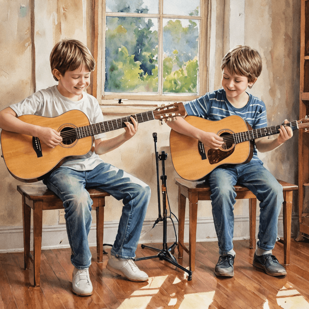 Children learning acoustic and electric guitar lessons in Etobicoke music school