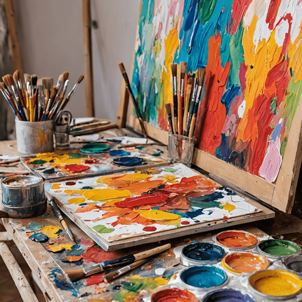 Colorful abstract art created by young student showing expressive use of color, shape, and gestural marks