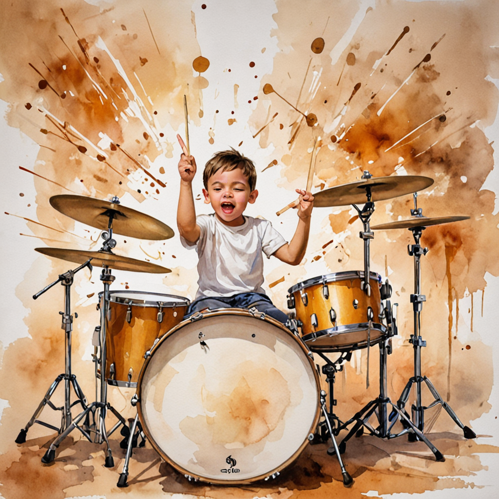 Young drummer practicing dynamics at drum kit in Etobicoke music studio