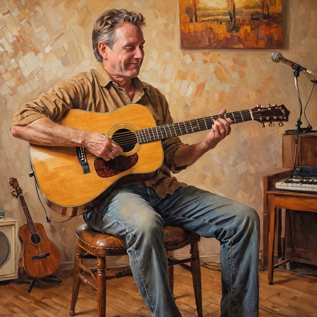Adult guitar student practicing chords during a private lesson in an Etobicoke music studio