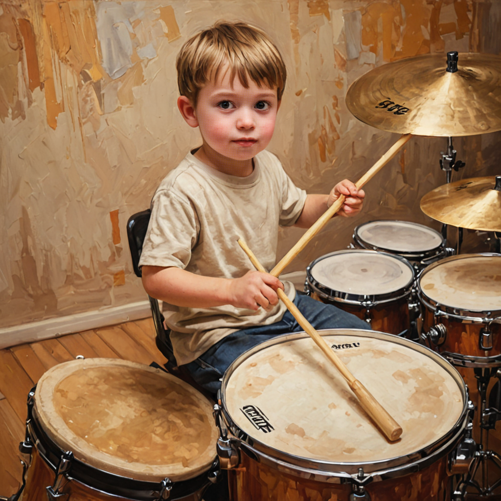 Young drum student practising stick control on a practice pad during a beginner drum lesson