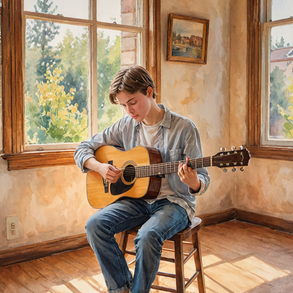 Beginner guitar student learning chords during a private guitar lesson in Etobicoke