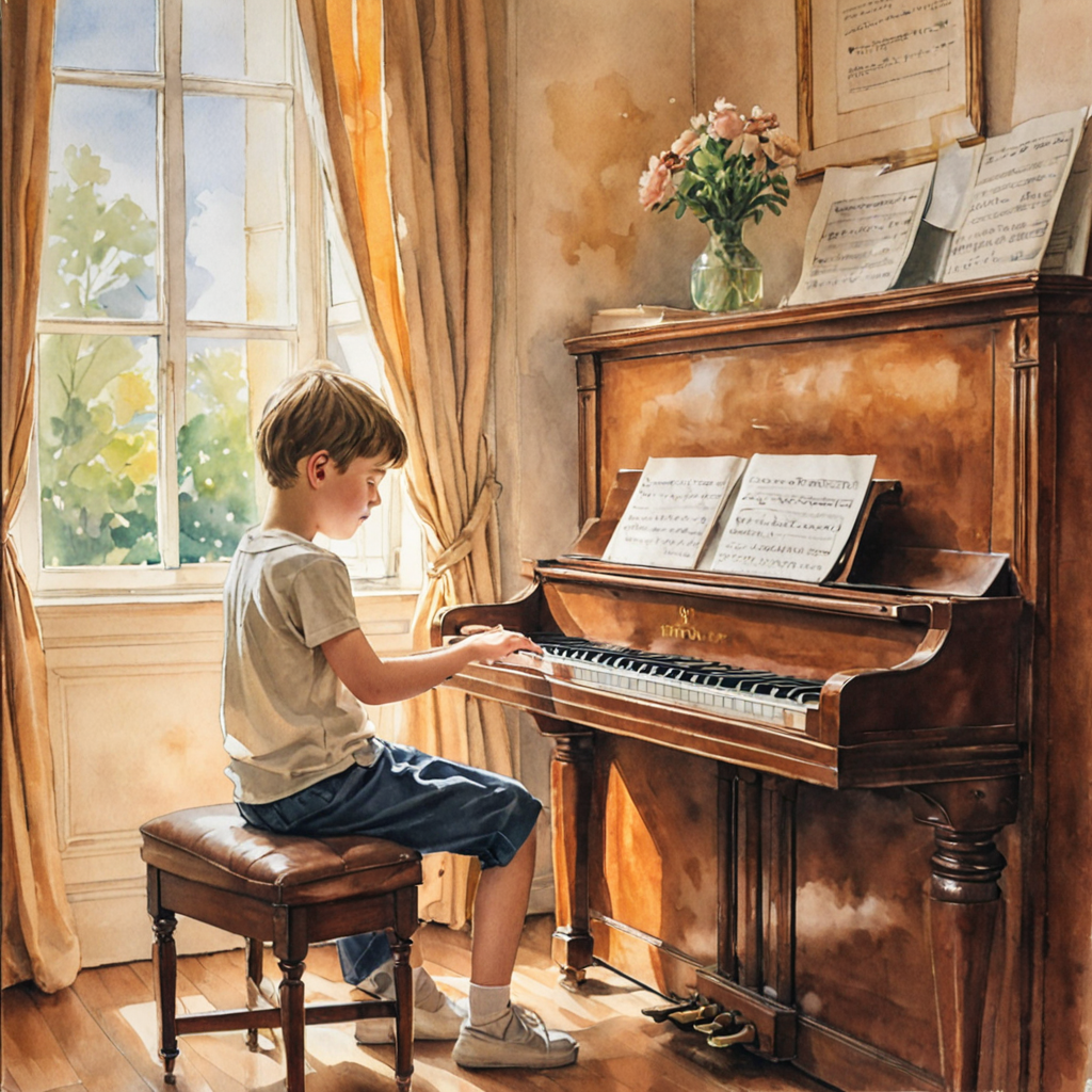 Young child at piano preparing for RCM Preparatory level examination in Etobicoke music school