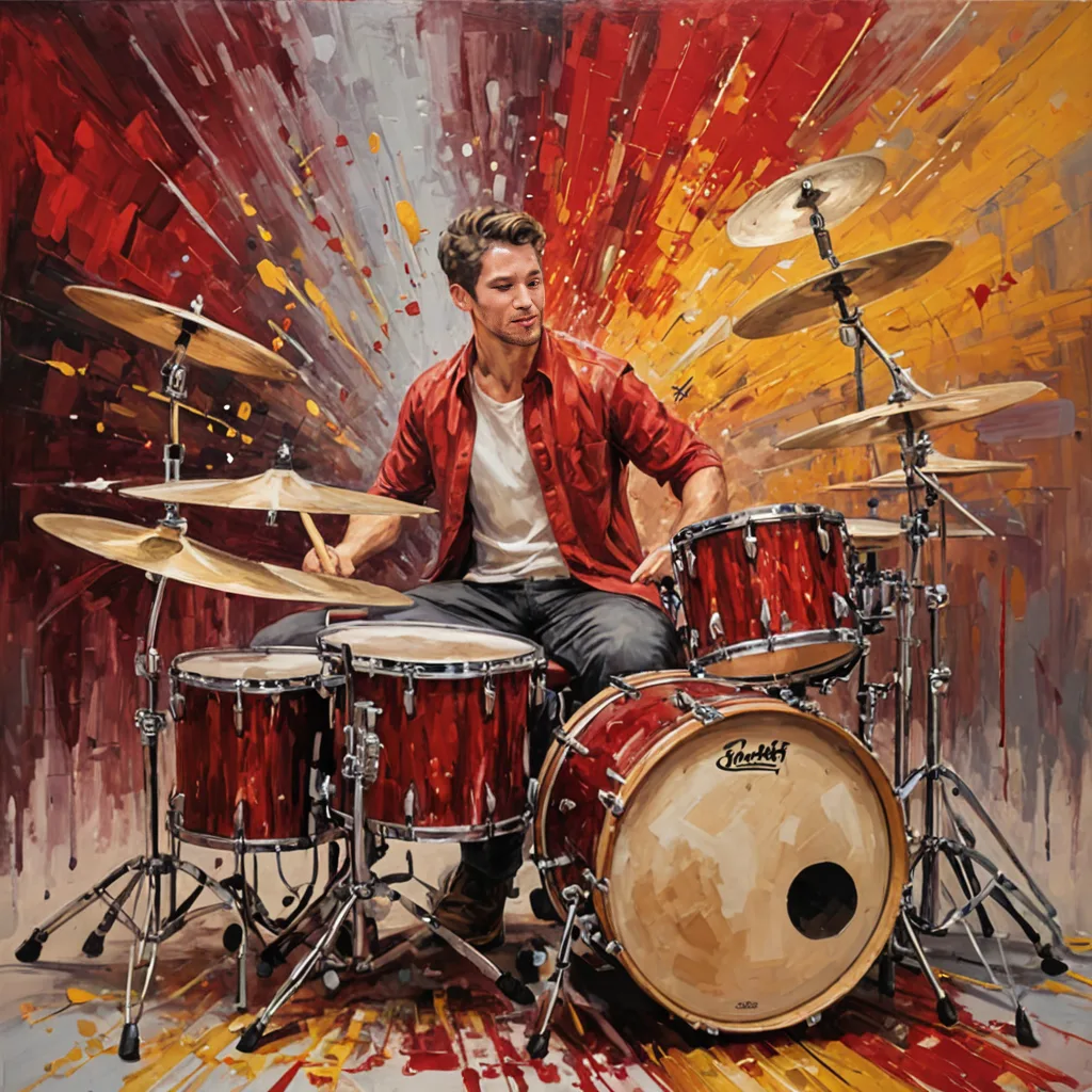 Beginner drummer practicing on a drum kit with drumsticks in hand