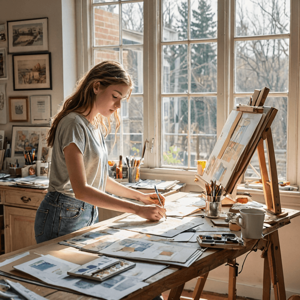 High school art student preparing competition entry in a bright Etobicoke art studio