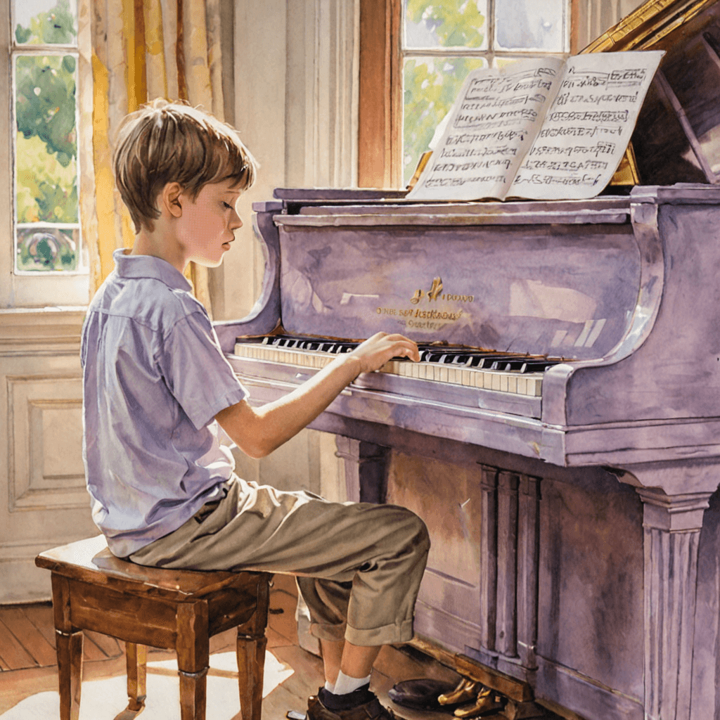 Young piano student working through challenging sheet music during an RCM Level 3 practice session