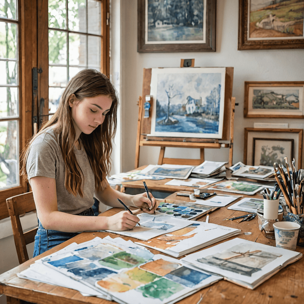 Grade 8 student preparing artwork for an Etobicoke School of the Arts portfolio submission at a portfolio preparation studio