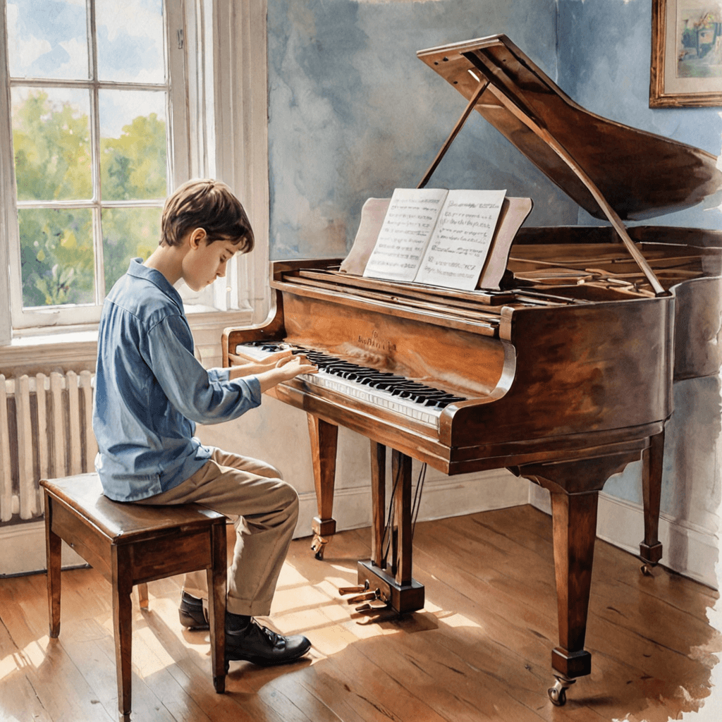 Young piano student preparing RCM repertoire and theory materials at a private music studio in Etobicoke