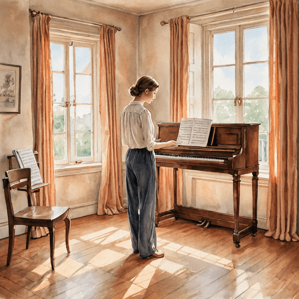 Adult vocal student at a music stand during a private singing lesson in a warm studio
