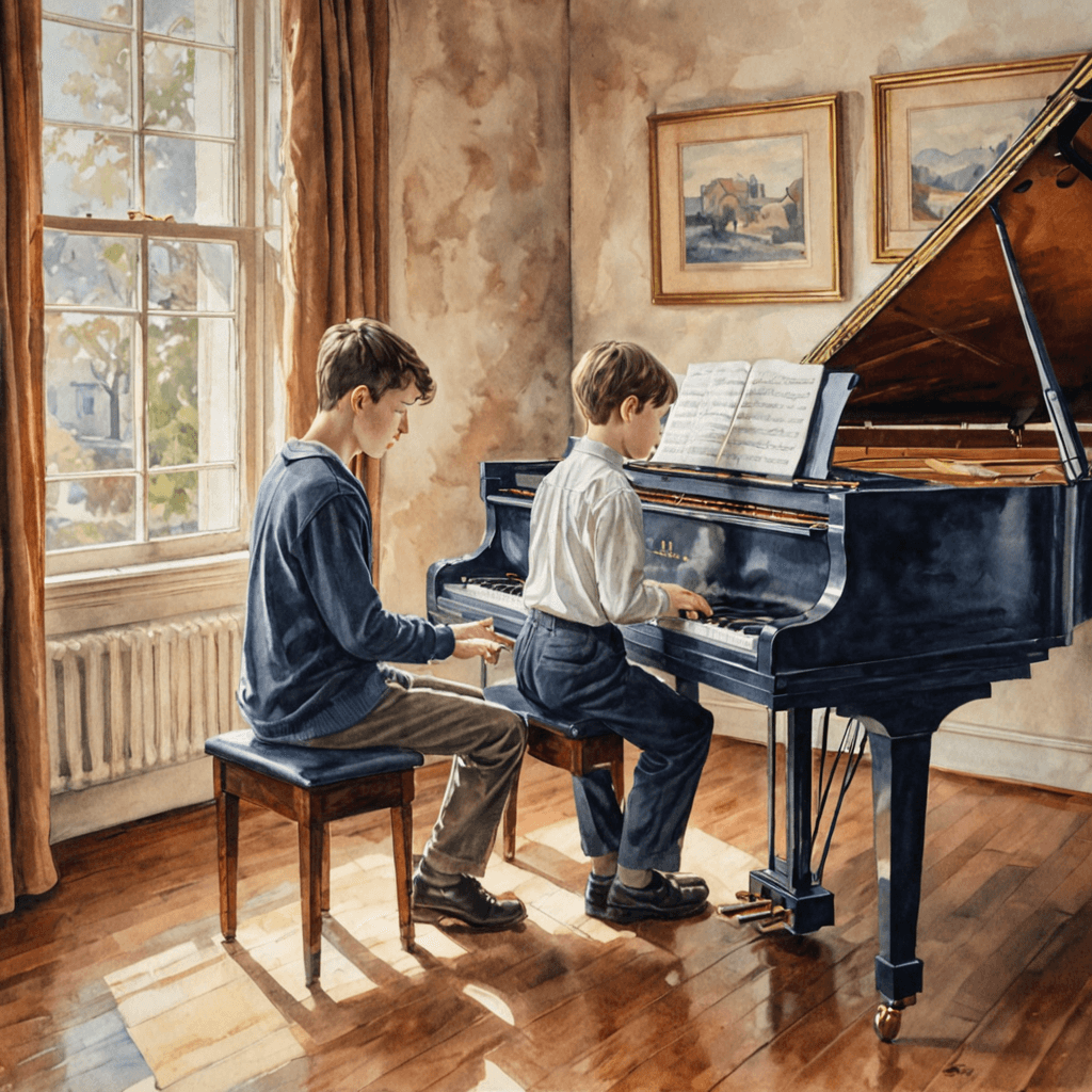 Student preparing for an RCM piano examination at a music studio with sheet music open on the stand