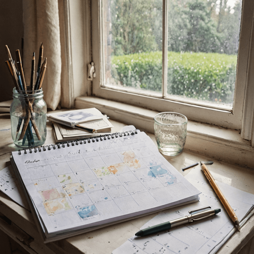 Watercolour illustration of a calendar and music theory notes on a desk representing exam planning