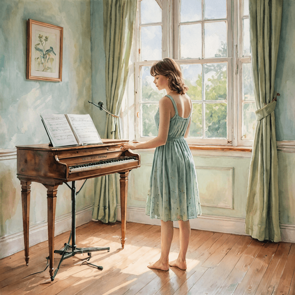 Watercolour illustration of a teenage singer practising in a warm, light-filled Etobicoke voice studio