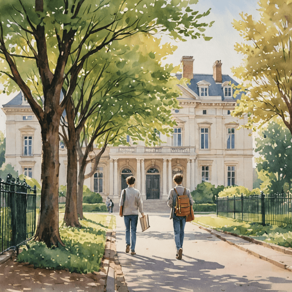 Young music student arriving at an RCM examination centre in the GTA, watercolour impressionist style